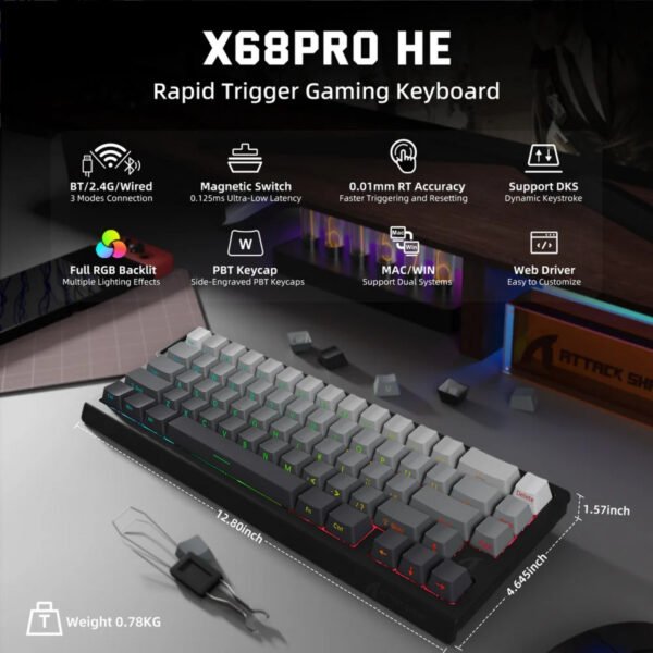 Attack Shark X68Pro - Moon Night - 2-1100x1100 Attack Shark X68Pro Tri-Mode RGB Mechanical Keyboard – Magnetic Switch – Moon Night